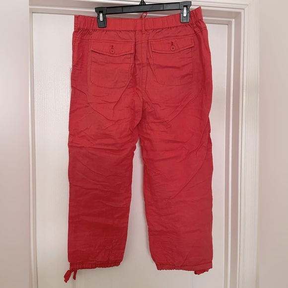 Joe Fresh colored linen capri crops size 8. Bright salmon - Picture 3 of 5
